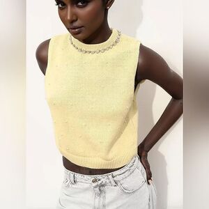 ZARA JEWEL AND PEARL KNIT TOP